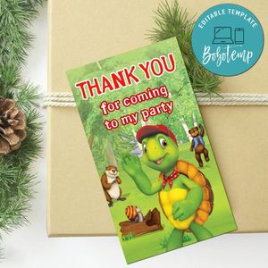 Franklin The Turtle Thank You Tag Customizable Template To Print At Home Instant Download