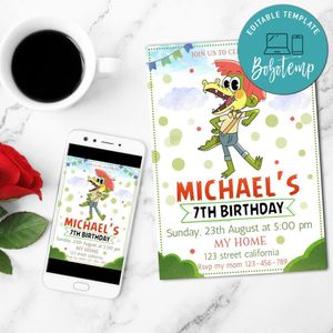 Arlo the Alligator Birthday Invitation Customizable Template to Print at Home Instant Download