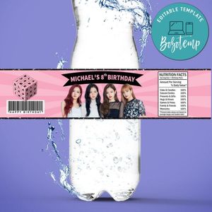 Black Pink Birthday Water Bottle Label Template to Print at Home Instant Download