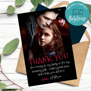 Twilight Thank You Card Customizable Template To Print At Home Instant Download