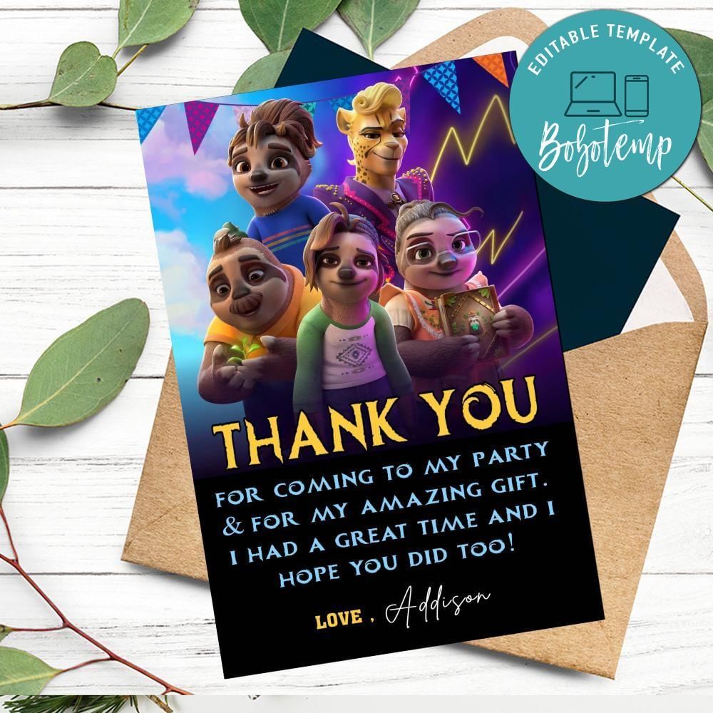 The Sloth Lane Thank You Card Customizable Template To Print At Home Instant Download
