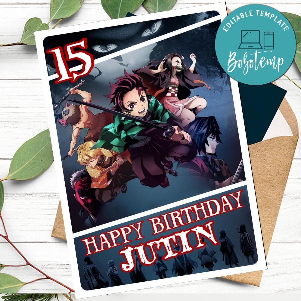 Demon slayer Personalized Birthday Card | Bobotemp