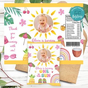 One In The Sun Birthday Chip Bag Label Customizable Instant Download