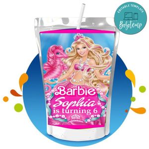 Sirena barbie Capri Sun Birthday Label Digital File Printable Instant Download