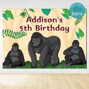 Gorilla Birthday Backdrop Digital File Template Instant Download
