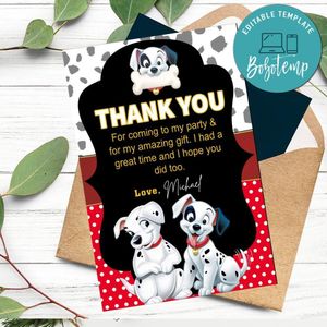 101 Dalmatians Thank You Card Customizable Template To Print At Home Instant Download