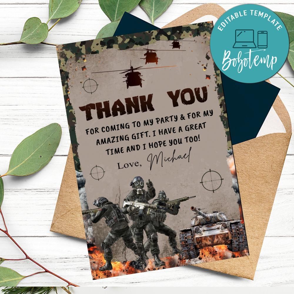 Warfare Thank You Card Customizable Template DIY | Bobotemp Shop
