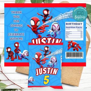 Spidey and his amazing friends Birthday Chip Bag Digital File Printable Instant Download