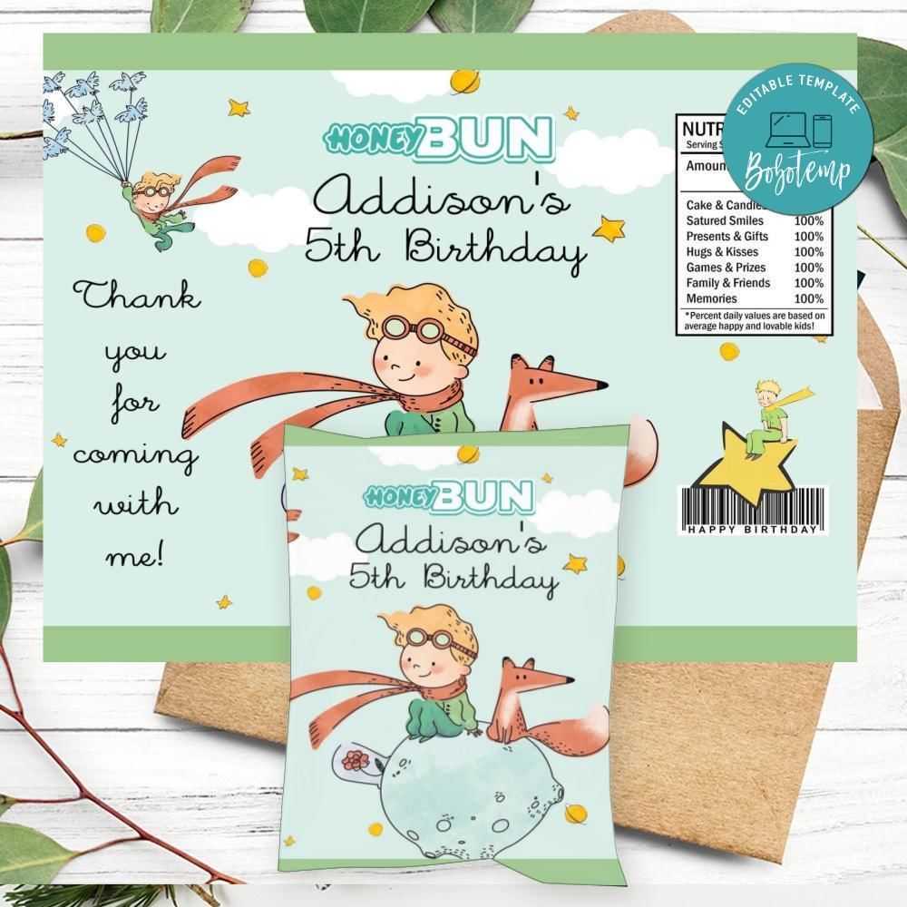 El Pirincpito Birthday Honey Buns Snack Bag Label Customizable Instant Download