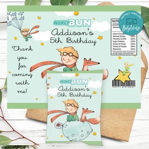 El Pirincpito Birthday Honey Buns Snack Bag Label Customizable Instant Download