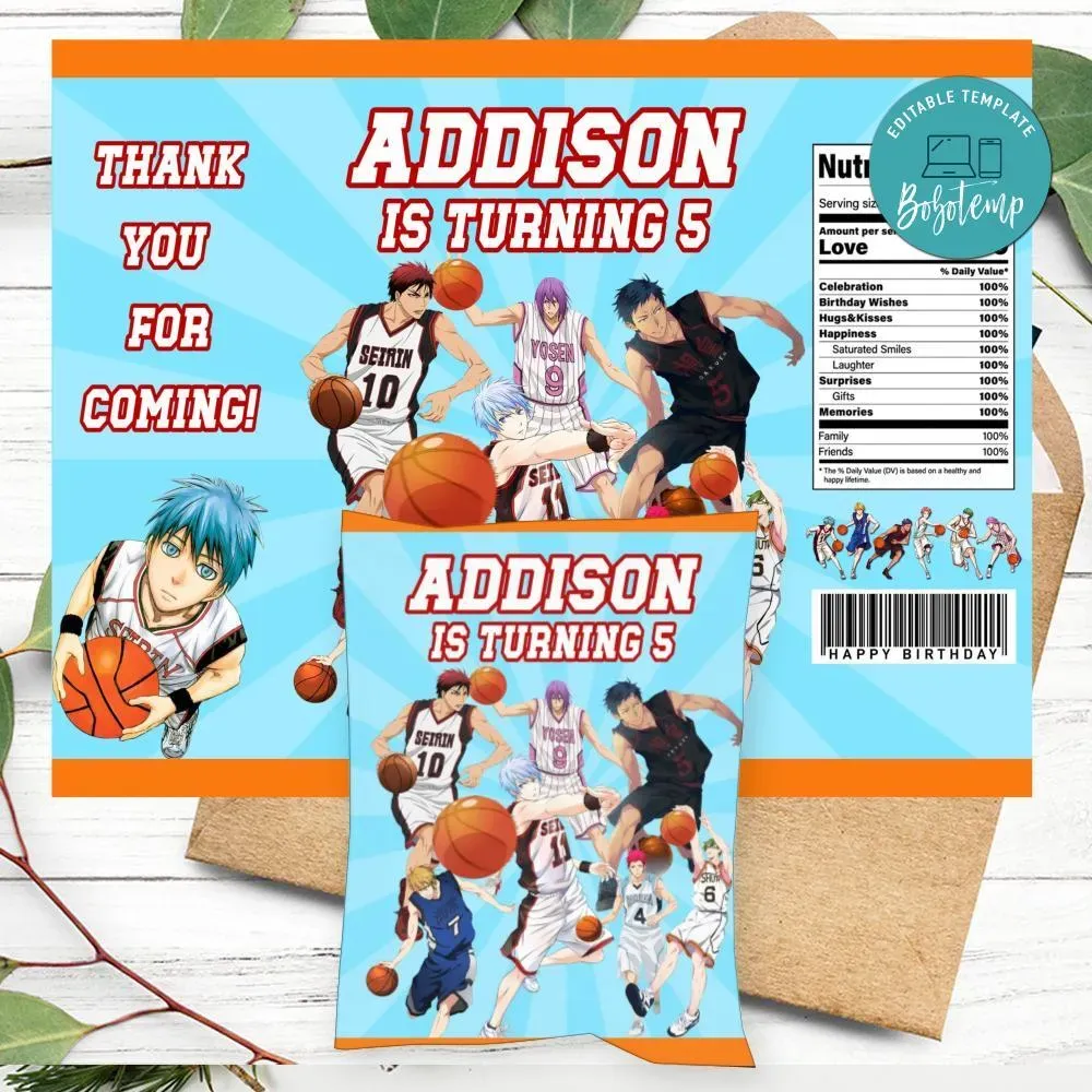 Kuroko's Basketball Birthday Party Chip Bag Digital File DIY Bobotemp