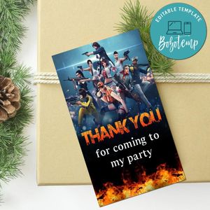 Free fire Thank you tag Customizable Template to Print at Home Instant Download