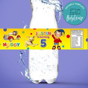 Noddy Birthday Water Bottle Label Template to Print at Home Instant Download