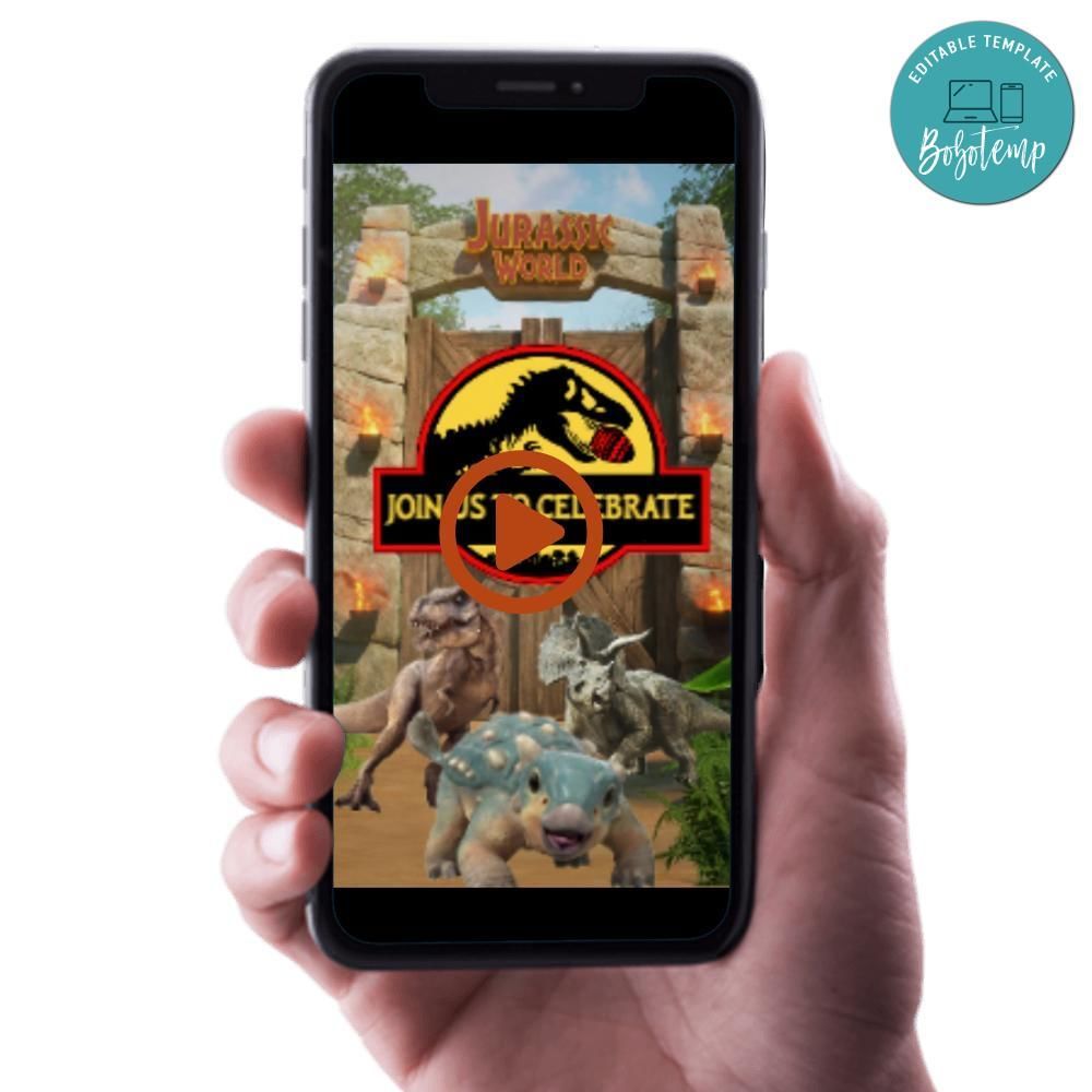 Camp Cretaceous Video Birthday Invitation Digital Template Customizable Instant Download