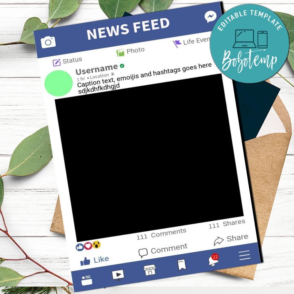 News Feed Template Customizable Instant Download Createpartylabels