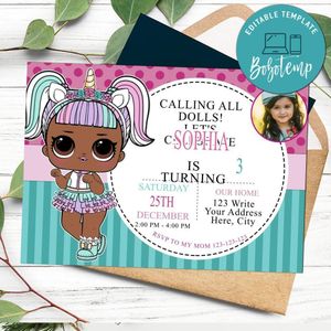 Lol Birthday Invitation with Photo Customizable Template to Print at Home Instant Download