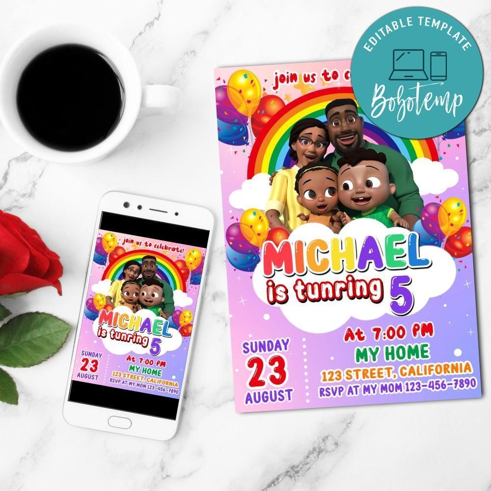 Cocomelon Girl Birthday Mobile Invite Customizable Template Instant Download