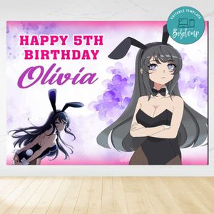 Bunny girl Birthday Backdrop Digital File Template Instant Download