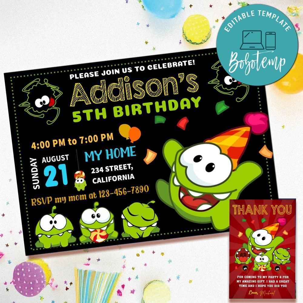 Om Nom Invitation Template Free Thank You Card Printable