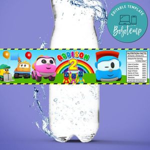 Leo the truck Birthday Water Bottle Label Template to Print at Home Instant Download