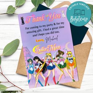 Sailor Moon Thank You Card Customizable Template To Print At Home Instant Download