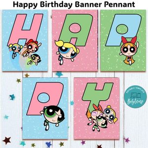 Powerpuff Banner Pennant Digital File Template Instant Download
