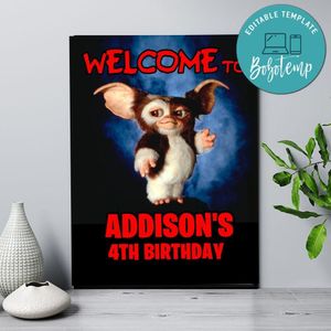 Gremlins Gizmo Birthday Welcome Sign Digital File Printable Instant Download