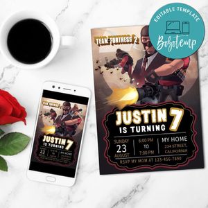 Team Fortress 2 Invitation Customizable Template to Print at Home Instant Download