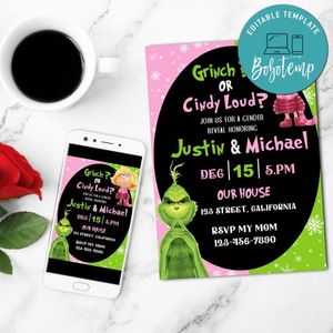 Grinch Gender Reveal Mobile Invite Customizable Template Instant Download