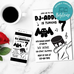 Dj Marshmello Invitation Customizable Template to Print at Home Instant Download