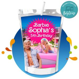 Barbie Movie Capri Sun Birthday Labels Digital File Printable Instant Download