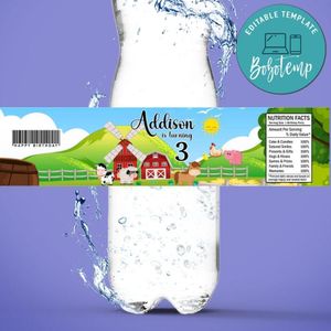 Barnyard Birthday Water Bottle Label Template to Print at Home Instant Download