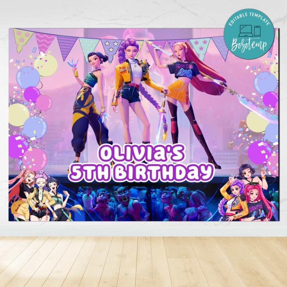 Kpop Demon Hunter Birthday Backdrop Digital File Template Instant Download