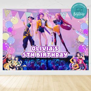 Kpop Demon Hunter Birthday Backdrop Digital File Template Instant Download