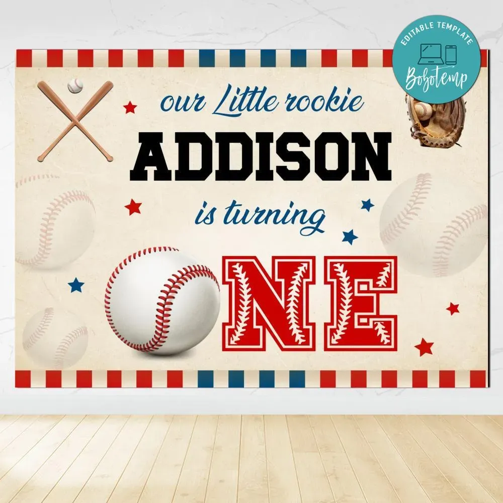 Little rookie Birthday Backdrop Digital File Template | Bobotemp