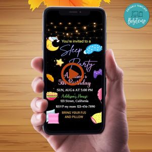 Sleepover Birthday Video Invitation Digital Template Customizable Instant Download