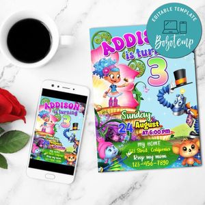 Luna Petunia Birthday Flyer Customizable Template to Print at Home Instant Download