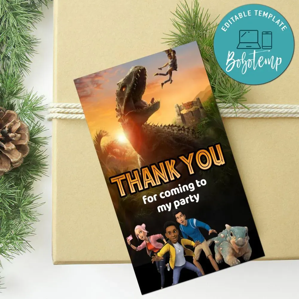Jurassic World Camp Thank You Tag Customizable Template | Bobotemp