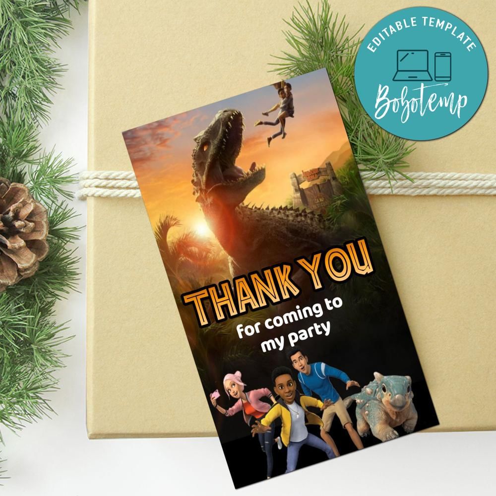 Jurassic World Camp Thank You Tag Customizable Template | Bobotemp