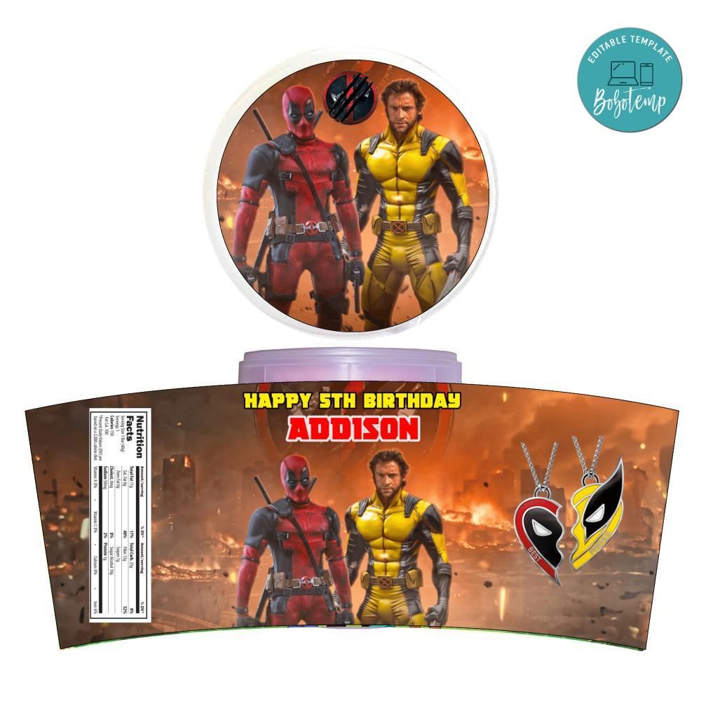 Deadpool & Wolverine Cotton Candy Label Template | Bobotemp