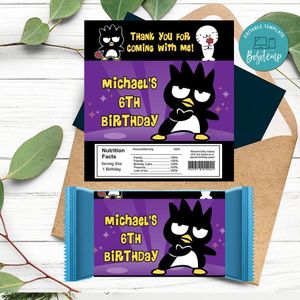 Badtz Maru Candy bar Label Customizable Template Instant Download