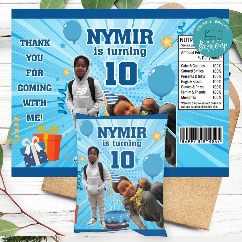 Birthday Boy Chip Bag Label Customizable Instant Download