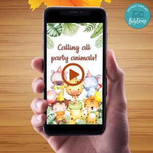 Jungle Safari Birthday Video Invitation Digital Template Customizable Instant Download