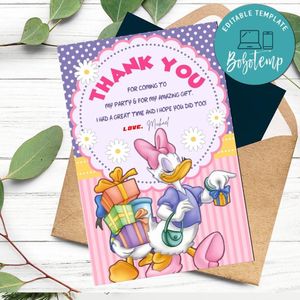 Daisy Duck Thank You Card Customizable Template To Print At Home Instant Download