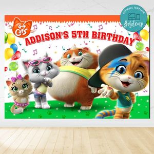 44 cats Birthday Backdrop Digital File Template Instant Download