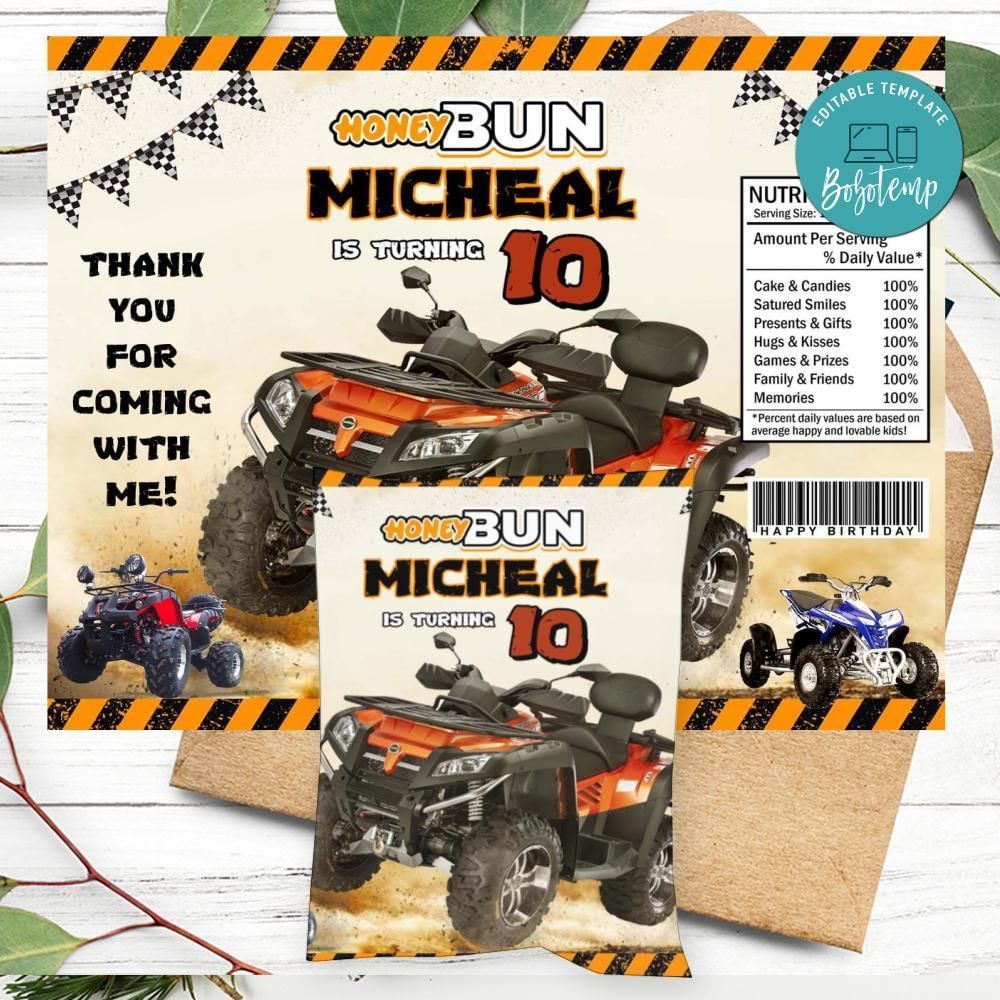 Four Wheeler Birthday Honey Buns Snack Bag Label Customizable Instant Download