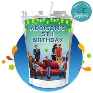 The Sims 4 Capri Sun Birthday Label Digital File Printable Instant Download