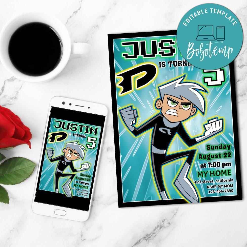 Incredible Danny Phantom Birthday Mobile Invite Customizable Template Instant Download