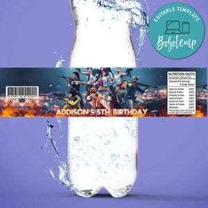 Free fire Bottle Label Birthday Water Bottle Label Template to Print at Home Instant Download