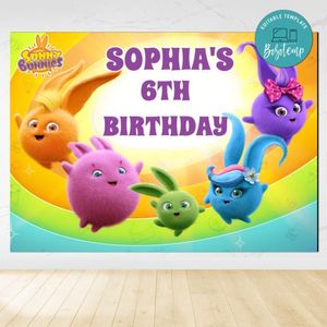 Sunny Bunnies Birthday Backdrop Digital File Template Instant Download